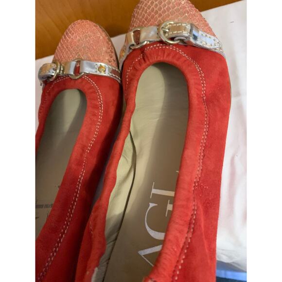 Attilio Giusti Leombrum Vero Cuoio Size 38 Made in Italy Red/Gold Ballet Flat - Picture 8 of 10
